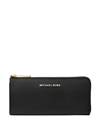 Michael Michael Kors Jet Set Travel Large Saffiano Leather Quarter Zip Wallet Black