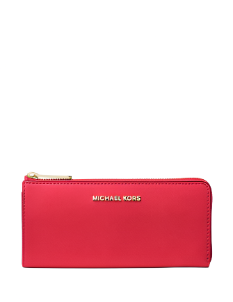 Michael Michael Kors Jet Set Travel Large Saffiano Leather Quarter Zip Wallet Bright Red