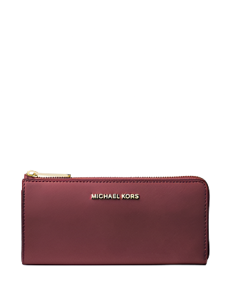 Michael Michael Kors Jet Set Travel Large Saffiano Leather Quarter Zip Wallet Oxblood