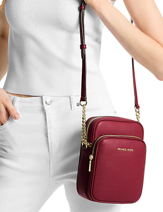 Michael Michael Kors Jet Set Travel Medium Pebbled Leather Crossbody Bag Cherry