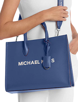 Michael Michael Kors Mirella Medium Pebbled Leather Tote Bag Galaxy Blue