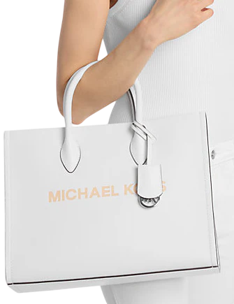 Michael Michael Kors Mirella Medium Pebbled Leather Tote Bag Optic White