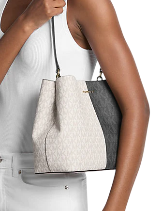Michael Michael Kors Pratt Medium Two-Tone Signature Logo Shoulder Bag Black Combo