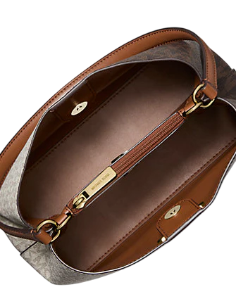 Michael Michael Kors Pratt Medium Two-Tone Signature Logo Shoulder Bag Brown