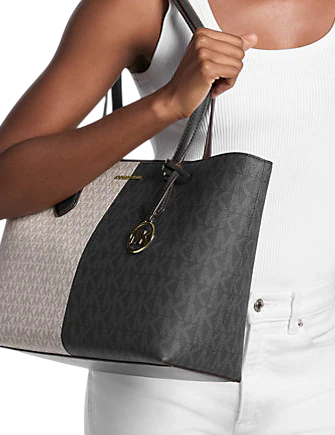 Michael Michael Kors Sheila Large Two-Tone Signature Logo Tote Bag Black