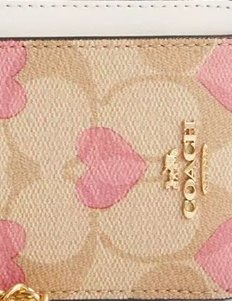 Coach Zip Card Case In Signature Canvas With Heart Print