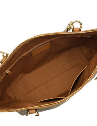 Coach Brown Coated Canvas & Leather All Over Print Zip Close Gold Hardware Purse