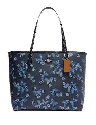Coach Outlet City Tote with Lovely Butterfly Print Blue One Size