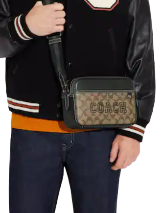 Graham crossbody in signature canvas with varsity motif Clearance