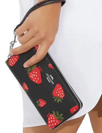 Coach Long Zip Around Wallet With Wild Strawberry Print