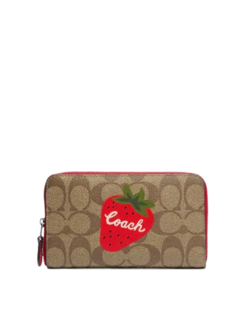 Coach Medium Id Zip Wallet In Signature Canvas With Wild Strawberry Brixton Baker