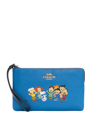 Coach X Peanuts Large Corner Zip Wristlet With Snoopy And Friends
