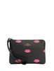 Coach Corner Zip Wristlet With Lips Print