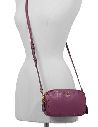 Coach Crystal Border Rivets Crossbody Clutch in Pebble Leather