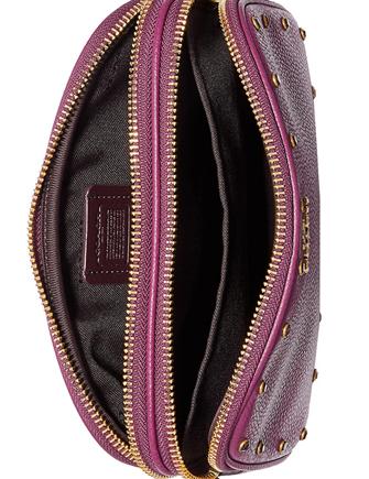 Coach Crystal Border Rivets Crossbody Clutch in Pebble Leather