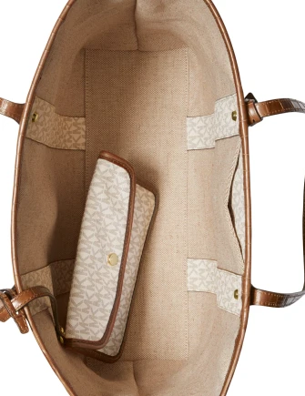 Michael Kors Eva Large Logo Stripe Tote Bag w Clutch 30T9GV0T7B Brown Acorn