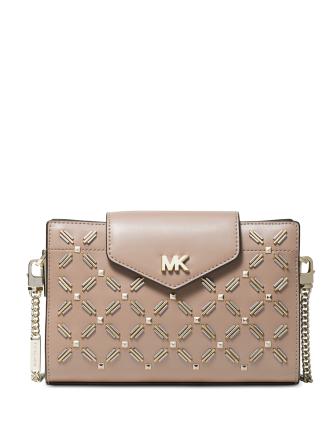 Michael Kors Medium Floral Leather Crossbody Clutch- Truffle