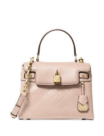 Michael Kors Women's Pale Pink Pebble Leather Tote Bag Gold Chain & Long  Handle