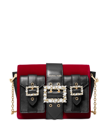 michael kors red purse with gold chain