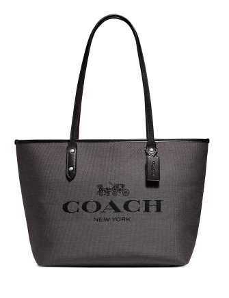 Coach Horse and Carriage Jacquard City Zip Tote Black