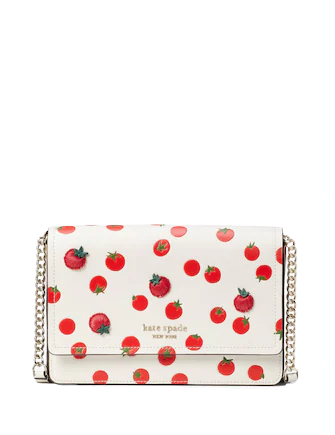 Kate Spade Spencer Tomato Dot Embellished Flap Chain Wallet, Parchment