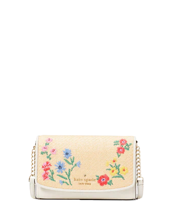 Kate Spade New York Staci Floral Straw Small Flap Crossbody Kate Spade New York Staci Floral Straw Small Flap Crossbody