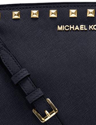 MICHAEL Michael Kors, Bags, Michael Kors Mk Selma Studded Navy Messenger  Bag