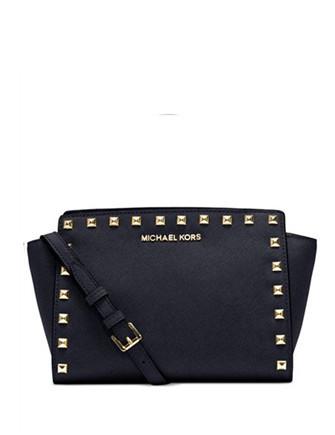 Michael Kors Selma Studded Saffiano-Leather Cross-Body Bag in Black