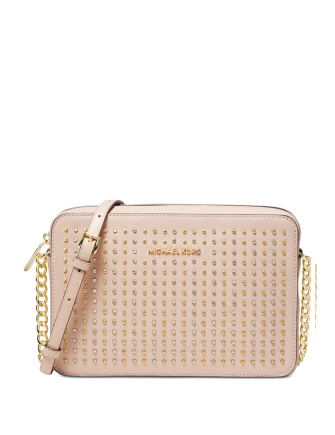 Michael Michael Kors Jet Set Large Studded Leather Zip East West Crossbody Bag Soft Pink