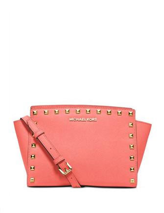 MICHAEL KORS Selma Medium Studded Saffiano Leather Messenger PALE PINK 