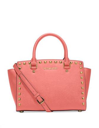 Michael Kors Selma Medium Studded Saffiano Leather Satchel