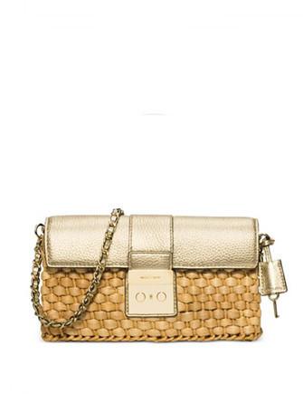 Michael Kors Gold Leather Daria Fold Over Clutch Bag