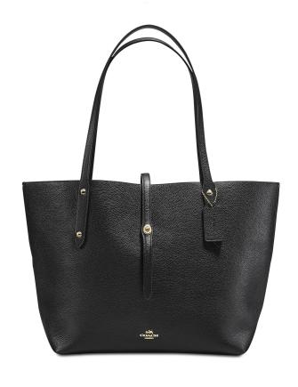 COACH Polished Pebble Leather Market Tote in Black