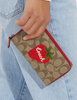 Coach Medium Id Zip Wallet In Signature Canvas With Wild Strawberry