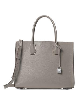 Michael Kors Mercer Large Tri-color Pebbled Leather Accordion Tote In Grey