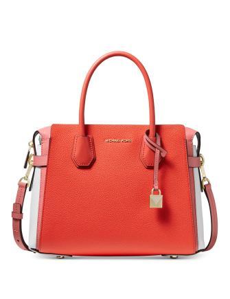 Michael Kors pink/white Mercer Medium Tri-Color Pebbled Leather