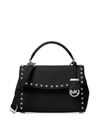 MICHAEL Michael Kors Ava Small Top Handle Leather Satchel Black bow bag  handbag