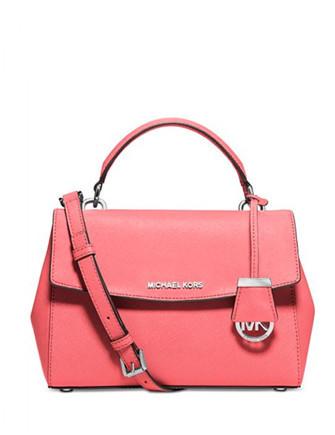 Michael Kors Michael Ava Saffiano Top Handle Leather Satchel-Coral