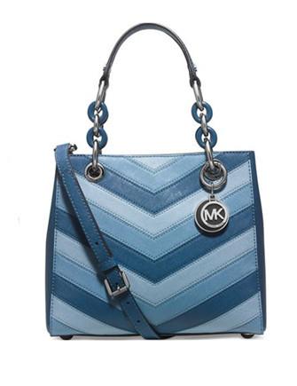 Michael Kors Cynthia Chevron Small N S Satchel 30H5SCYS10 Sky Silver