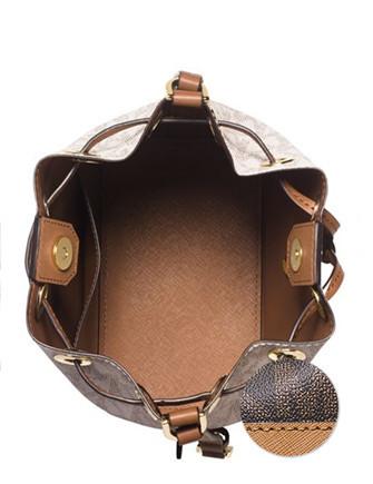 MICHAEL KORS MK GREENWICH MEDIUM LEATHER PERFORATED BUCKET BAG TAN