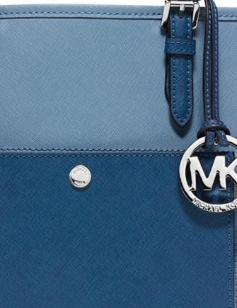 Authentic Michael Kors Jet Set Medium Snap Pocket Tote Bag/Purse White Blue  New