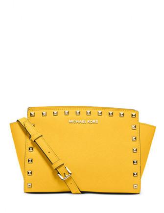 Michael Kors Saffiano Leather Studded Crossbody Bag - Yellow