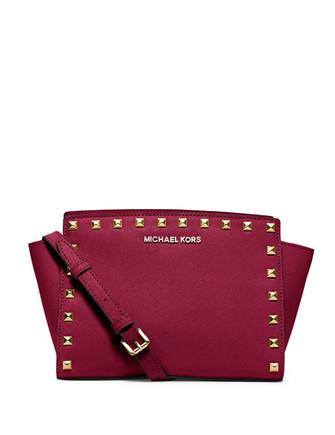 Michael Michael Kors Selma Medium Studded Saffiano Messenger Cherry