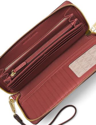 Michael Michael Kors Jet Set Travel Leather Continental Wallet (Brick)