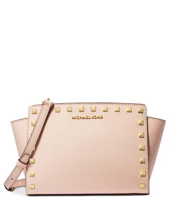 Selma Medium Studded Saffiano Leather Satchel