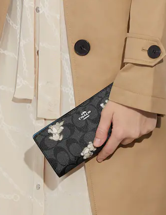 Coach Slim Wallet In Signature Canvas With Happy Dog Print