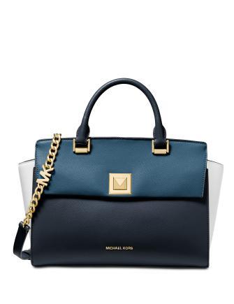 Michael Michael Kors Sylvia Tricolor Crossgrain Leather Top Zip