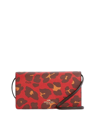 Anna foldover clutch crossbody with leopard print and signature canvas Clearance