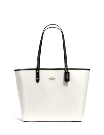 Coach F36609 Reversible PVC City Tote in Signature Black/Chalk