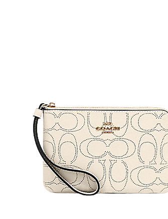 Coach Corner Zip Wristlet In Perforated Signature Leather